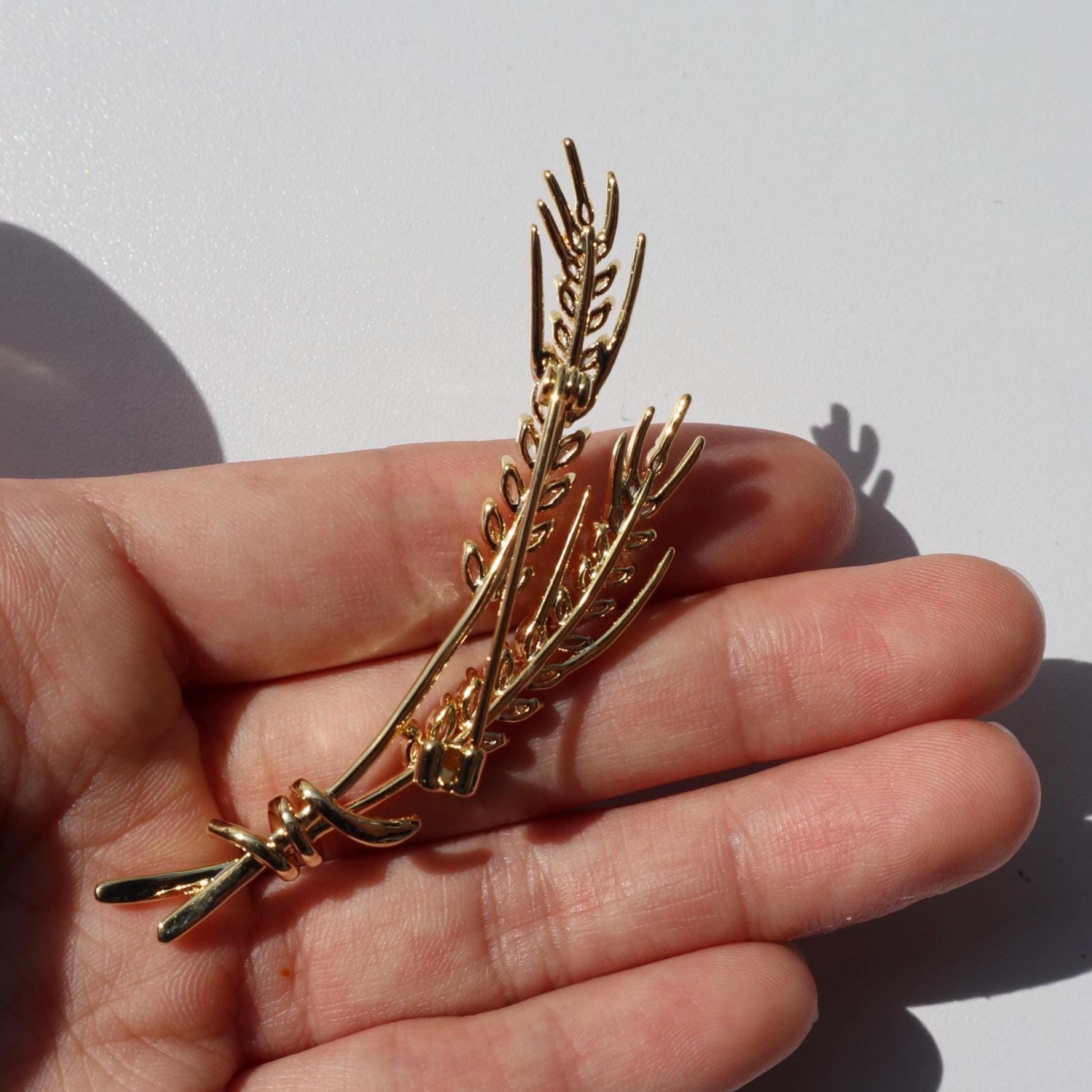 EMEGCY Wheat Bouquet Brooch - Gold-Plated Rhinestone Pearl Lapel Pin For Women - View #4