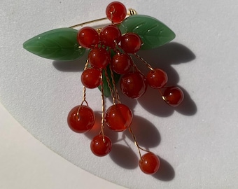 cherry fruit branch brooch pin Clothing Accessories party gift Pin Buckle Accessories Brosche inspired by nature gift for her Christmas