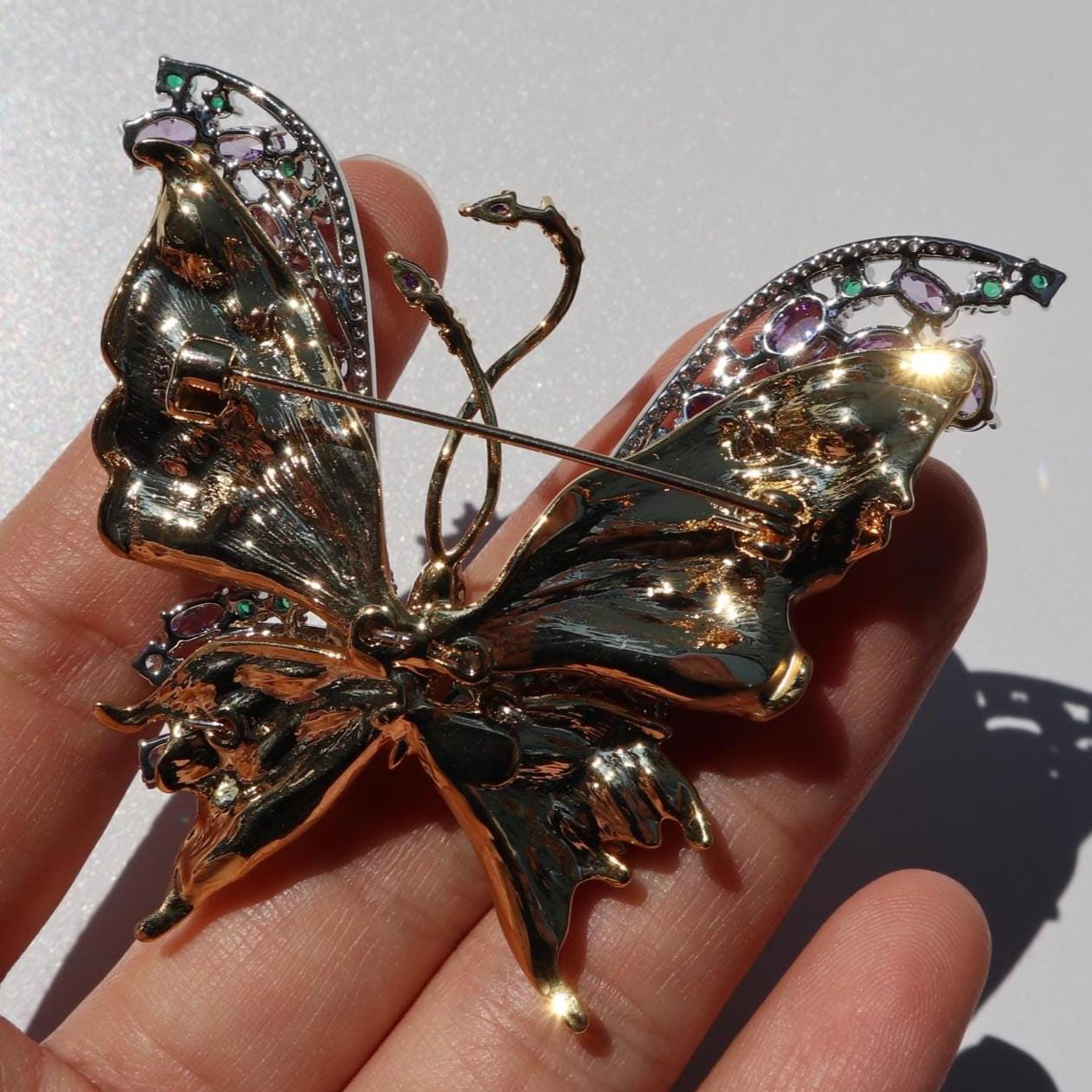 Broche Noeud Papillon Avec Pierre – Bijou Vintage, état Correct