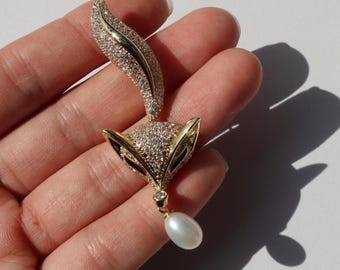 Broche Renard Métal Argenté Avec Strass Cristal - Neuf Sans Emballage