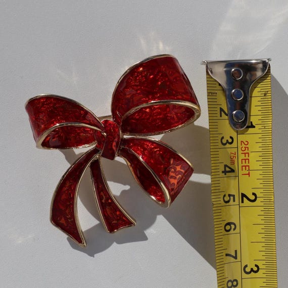 Ribbon Holiday Bow Brooch Pin Vintage Rhinestone Bow Brooch: Holiday Ribbon Pin - Etsy main image 3