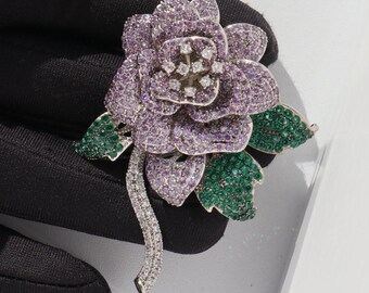 Broche Vintage En Bakélite - Motif Fleur Bleu-violet - Occasion En Très Bon état