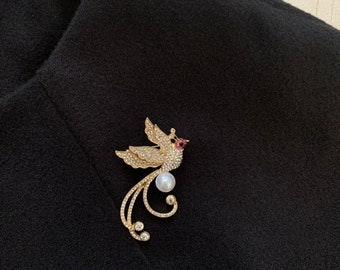 Phoenix Brosche Elegante Vollkristall Perle Phoenix Abzeichen Pins Shiny Boutique Dekoration Broschen Für Dame Mantel Kleidung Pin