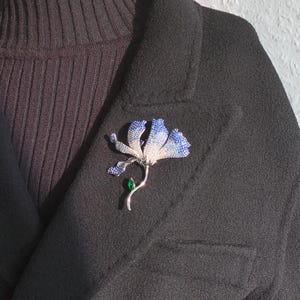 Blue Lily Brooch: Brass Flower Pin with AAA Zircon