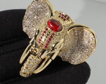 Broche Vintage éléphante Avec Cristaux Dorés - Modèle 3087, Porte-bonheur - Occasion Joli état
