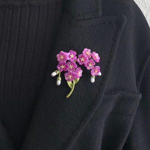 Purple Flower Brooch: Brass & Zircon Daily Accessory