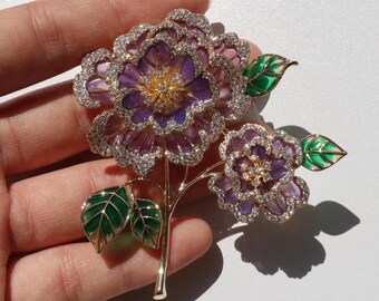 Broche Vintage Rose/mauve Travaillée, Sans Marque - Dorée, Occasion