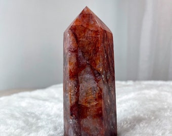 Large Fire Quartz Tower 502g, Hematoid Flame Stone Obelisk, Polished Crystals,
