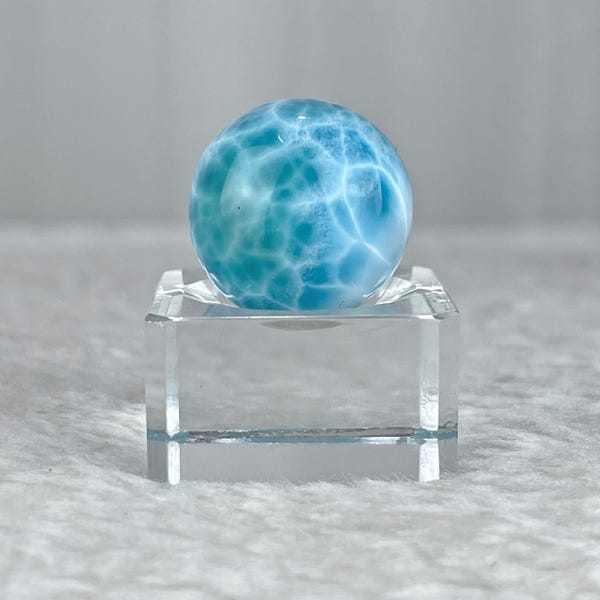 Larimar Sphere 17g 22.3mm, Blue & Teal Dominican Gemstone with Ocean Patterns,