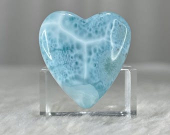 Larimar Heart Palmstone 11g, Caribbean Gemstone from Dominican Republic, Crystal Carving,