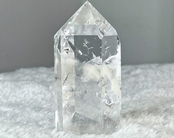 Clear Rabbit Quartz Crystal Tower 279g, Lemurian Seed Point,