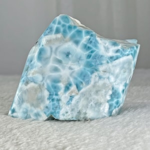 Larimar Specimen 391g, Large Semi-Polished Blue & White Dominican Gemstone, Rare Crystals,