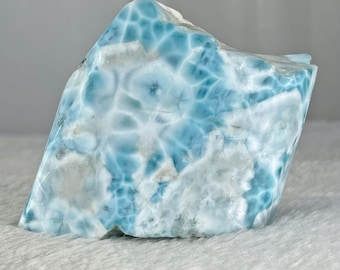 Larimar Specimen 391g, Large Semi-Polished Blue & White Dominican Gemstone, Rare Crystals,