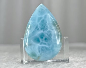 Cabujón de larimar azul de 9 g, gema pulida Ocean Drop rara de República Dominicana, tallado de cristal,