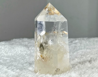 Large Rabbit Quartz Tower 277g, Clear Lemurian Seed Crystal Point,