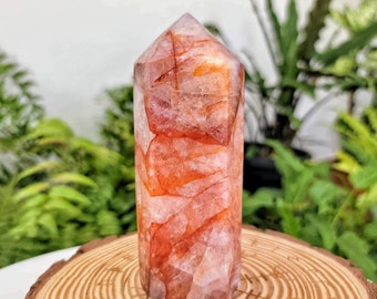 622g Large High Quality Fire Quartz Tower, Hematoid In Quartz, Fire Quartz Point, Quartz Obelisk, Natural Crystal, Crystal Gifts, XL Crystal