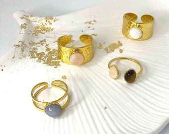 Adjustable stainless steel and stone rings