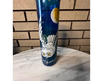 Candela da preghiera in vetro con gufo blu VTG, decorazione spirituale e stregonesca