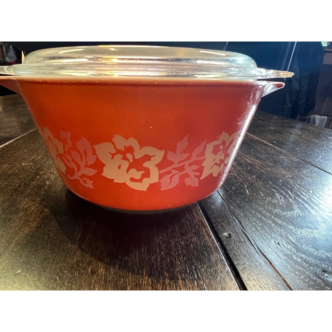 Vintage Pyrex Terra Cotta Rose 474 Covered Casserole Dish With Glass ...