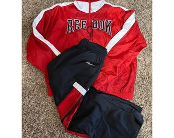 VTG 90s Reebok Tracksuit Set Red Black Jacket Pants Athleisure Sportswear Size L
