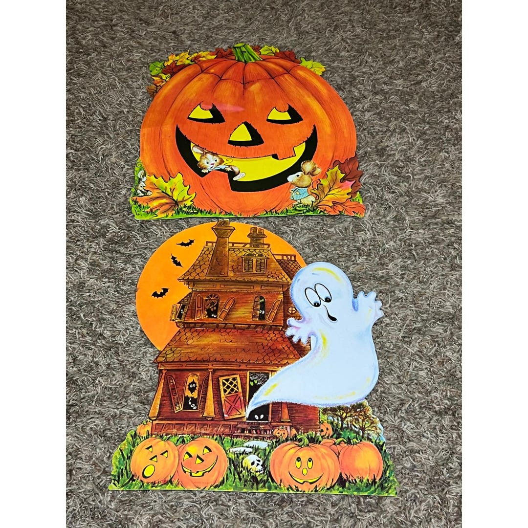 Vintage Halloween Die Cut Lot Haunted House Ghost Pumpkin Decor 1970s ...