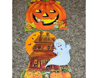 Vintage Halloween Die Cut Lot Haunted House Ghost Pumpkin Decor 1970s 1980s