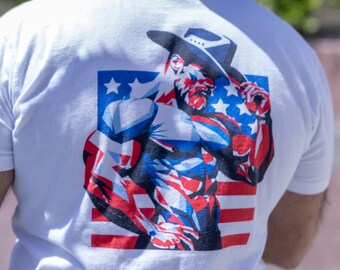 The Rugged Cowboy - Medium Print Rugged Cowboy Graphic Tee, Authentic Country Style, Western Pride Top for LGBTQ+ Community