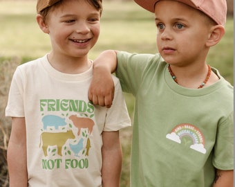 Toddler T-shirt - Kind - Brave - Strong - Magical - Vegan (Smaller Rainbow) - Ethical Vegan Clothing