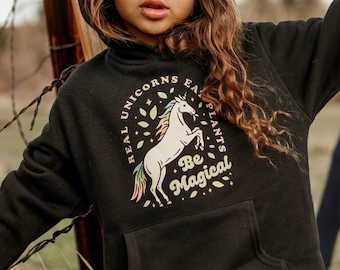 Girls/Boys Hoodie - Vegan/Unicorn Inspired Graphic - Ethically Sourced Clothing. Choice of Colors