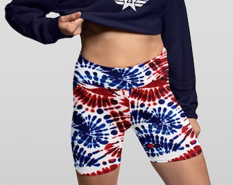 Tie Dye Red White & Blue Biker Shorts, Training Shorts, Squat Shorts, CrossFit Shorts, US Flag, MURPH, Memorial Day, 4th of July, Yoga Short