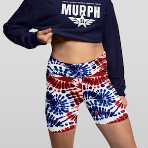 Tie Dye Red White & Blue Biker Shorts, Training Shorts, Squat Shorts, CrossFit Shorts, US Flag, MURPH, Memorial Day, 4th of July, Yoga Short