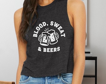 Blood Sweat & Beers Racerback Crop Tank, Gym Tank, Weightlifting Top, Beer Lover Gift, Gym Lover Gift, CrossFit Comp Tank, CrossFit Gift