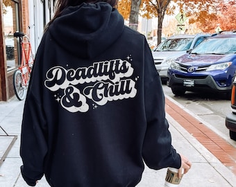 Deadlifts & Chill Hoodie, Gym Pump Cover, Oversized Hoodie, Workout Hoodie, Gym Lover Gift, Retro Sweatshirt, Gym Fashion