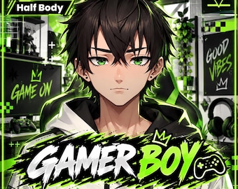 Premade Gamer Boy VTuber Model – Customizable Full Body 2D