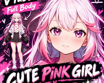 既成のVTuber - ピンクのかわいい女の子。vtube studio用のかわいい全身カスタマイズ可能なVTuberガールライブ2Dモデル。