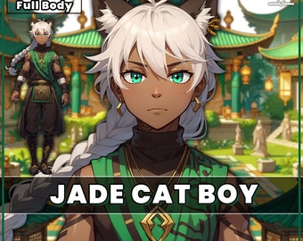 VTuber - Jade Cat Boy for vtube studio as a cool green, gold full body vtuber animal male live2d model