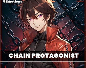PNGTuber Chain Protagonist Boy 2D premade model with 5 Emotions for streaming | Veadotube | png | male pngtuber