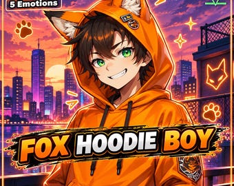 Unique Design PNGTuber Model for Veadotube Mini with Various Expressions | Fox Hoodie Boy