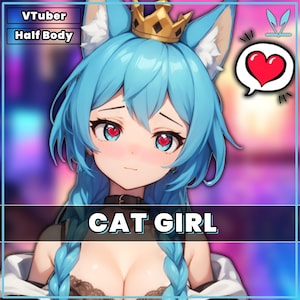 Cat / Fox VTuber Girl for vtube studio as a blue vtuber fox cat girl live2d model