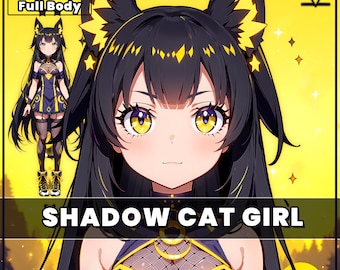 Premade Live 2d VTuber Model - Shadow cat girl for vtube studio as a cute yellow, dark blue full body vtuber animal female commercial use