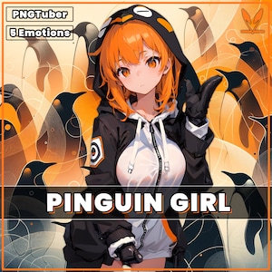 PNGTuber - Cute Pinguin Girl | 5 Expressions | Premade | Animal | Streamer | Bird | 2D Model Assets | Twitch | pngtuber