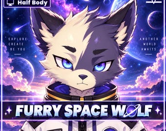 Modello VTuber pre-realizzato Furry - Furry Space Wolf per vtube studio come un fantastico lupo viola a mezzo corpo vtuber maschio 2d vtuber