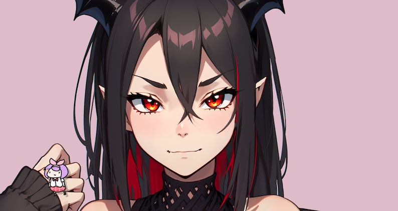 VTuber - Mörk Succubusflicka för vtube studio som en het svart, röd helkropps vtuber demon goth tjej live2d-modell bild 4