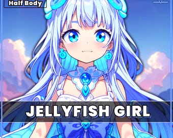 VTuber - Jellyfish Girl for vtube studio as a cute blue and white half body vtuber animal fish girl live2d model