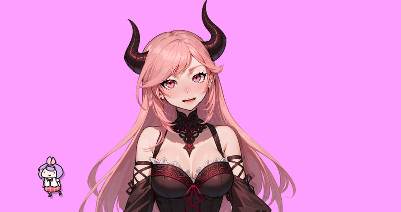 VTuber - Rose Succubus Girl for vtube studio as a cute Pink, Red full body vtuber demon goth girl live2d model image 5