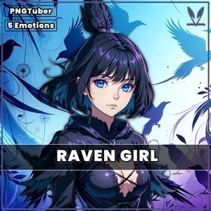 PNGTuber Raven girl 2D premade model with 5 Emotions for streaming | Veadotube | png | Twitch | crow girl pngtuber