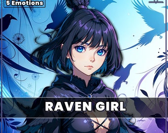 PNGTuber Raven girl 2D premade model with 5 Emotions for streaming | Veadotube | png | Twitch | crow girl pngtuber
