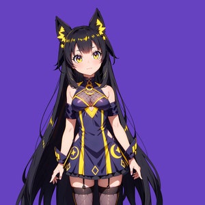 Modelo VTuber Live2d prefabricado Chica gato sombra para vtube studio como un lindo animal vtuber de cuerpo completo amarillo y azul oscuro para uso comercial femenino imagen 4