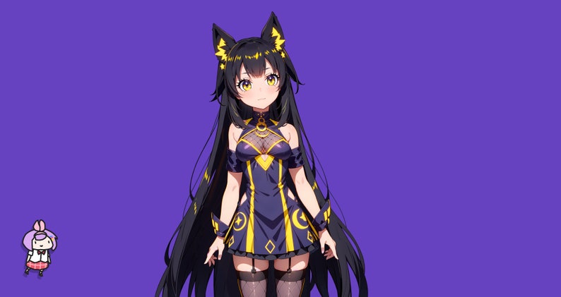 Modelo VTuber Live2d prefabricado Chica gato sombra para vtube studio como un lindo animal vtuber de cuerpo completo amarillo y azul oscuro para uso comercial femenino imagen 4