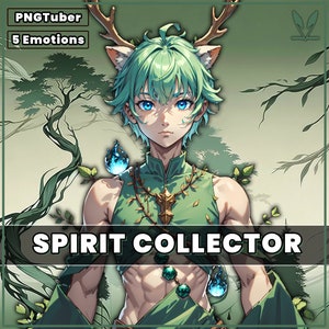PNGTuber Spirit Collector Boy modèle 2D préfabriqué avec 5 émotions pour le streaming | Discord réactif | tubercule png